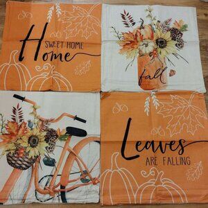New Fall Throw Pillow Covers 18x18 Inch Set of 4 Pumpkin Flowers Decorative